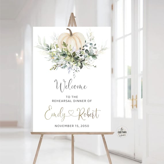 Greenery Pumpkins The night before Sign, Autumn Rehearsal Dinner Sign, Rehearsal Dinner Sign, Fall in love Wedding Decor, Eucalyptus, GP1