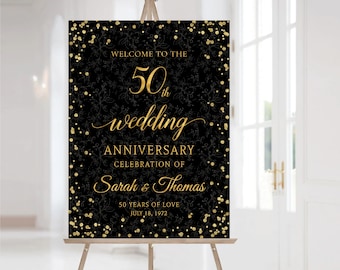 Black Gold 50th Anniversary Welcome Sign, 50th Wedding Anniversary Decorations, Modern 50th Anniversary Poster, Minimalist Anniversary Sign