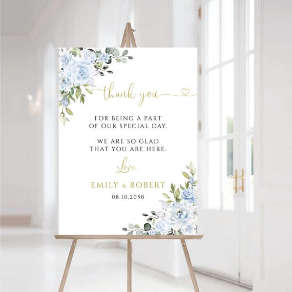 Light blue floral Thank You Welcome Sign, Wedding Thank You Poster, Printable Thank You Sign, Thank You for Being a Part of Our Special Day