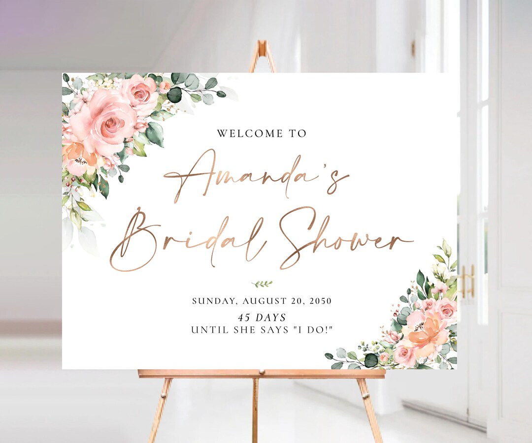 Blush Floral Bridal Shower Welcome Sign: Elegant Eucalyptus (printed or ...