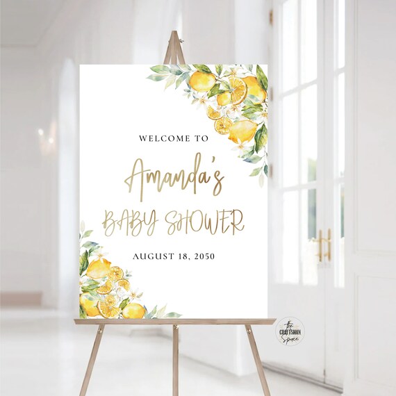 Lemon Baby Shower Welcome Sign, Greenery Citrus Baby Shower Sign, A sweet little one is on the way, Citrus Sign, Baby Shower Decor, LMO
