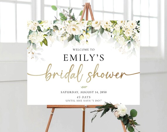 White Roses Bridal Shower Sign, Bridal Shower Decoration, Bridal Brunch Welcome Sign, Custom Design, Winter roses, cream roses, WR3