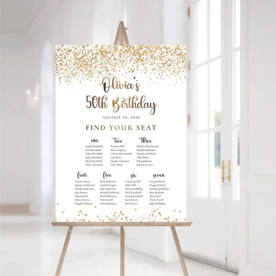 50th Birthday Seating Chart Welcome Sign, Gold Foil Party Seating Sign, Modern 50th Birthday Decorations, 50th Birthday Find your Seat Sign
