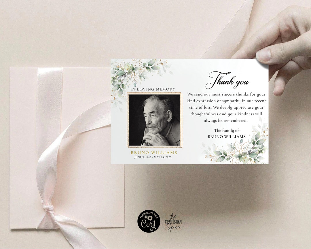 Greenery Funeral Thank You Card Template: Editable Eucalyptus (digital ...
