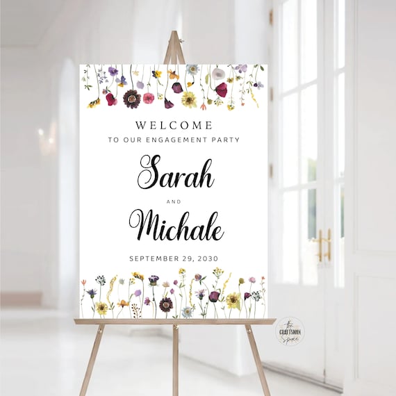 Wildflower Engagement welcome sign, We are engaged sign, Engagement party Decor, Wedding welcome sign, Rustic Engagement Decor, SFS1