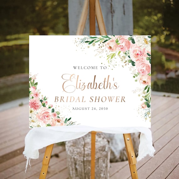 Ethereal blush roses Bridal Shower Welcome Sign, Soft Pink Wedding Shower Decor, Boho Bridal Brunch Sign, Bridal Tea Sign, Eucalyptus, EB1