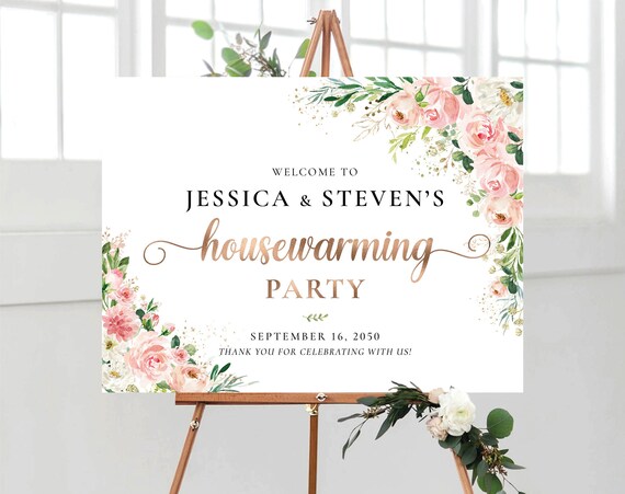 Blush Pink Roses Housewarming Party Welcome Sign, New Home Party, New House Party Sign, House warming welcome sign, Blush pink roses, EB1
