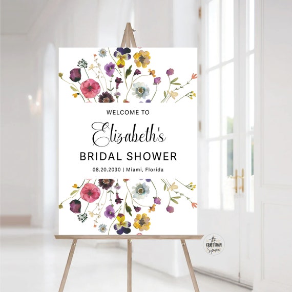 Wildflower Bridal Shower Welcome Sign, Colorful floral Wedding Shower Decorations, Boho Bridal Brunch Sign, Bridal Tea Sign, Bohemian, SFS1