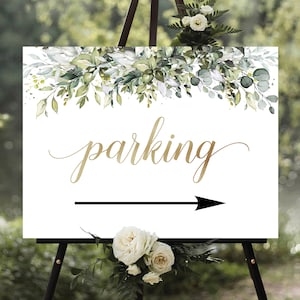 Greenery Wedding this way Welcome Sign, Direction Arrow Sign, Wedding direction sign, Modern Parking Sign With Arrow, Wedding parking Sign