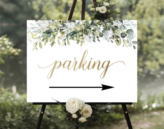 Greenery Wedding this way Welcome Sign, Direction Arrow Sign, Wedding direction sign, Modern Parking Sign With Arrow, Wedding parking Sign