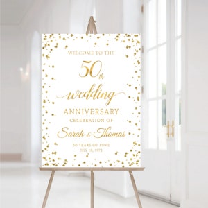 Modern 50th Wedding Anniversary Welcome Sign, Confetti Decor, Black and Gold (Digital Printable) image 3