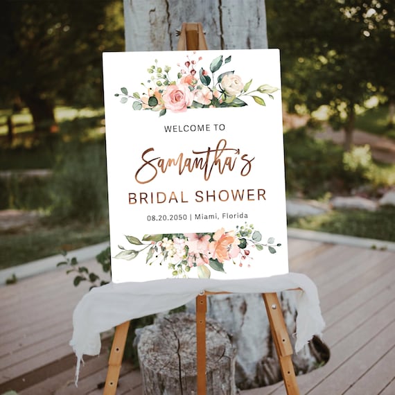 Sunny Floral Bridal Shower Sign, Bridal Brunch Shower Decoration, Blush Pink Roses Couples Shower Sign, Eucalyptus, Bridal tea sign, HERSU8