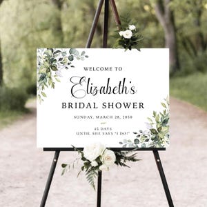 PRINTED OR DIGITAL Greenery Bridal Shower Welcome Sign, Elegant Botanical Bridal Shower Poster, Foam Board, Modern Bridal Shower Sign, HB2