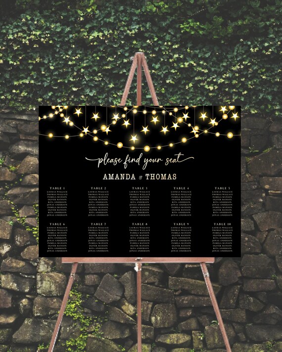 Minimalist Black Gold Wedding seating chart, Wedding seating chart table, Black Wedding Seating Chart alphabetical, Black and Gold Decor