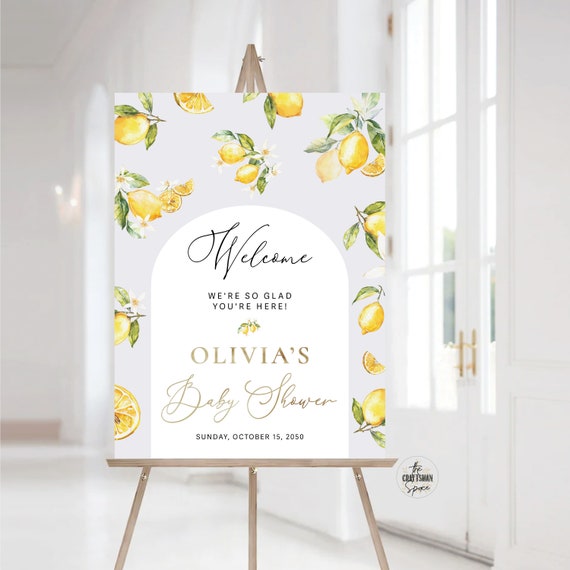 Lemon Baby Shower Welcome Sign, Greenery Citrus Baby Shower Sign, A sweet little one is on the way, Citrus Sign, Baby Shower Decor, LMO