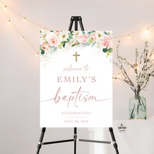 Ethereal Blush Baptism Welcome Sign, Baptism sign, First Holy Communion, Minimalist Baptism Welcome Sign, Baby shower sign, Printable, EB3