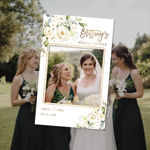 White roses Bridal Shower Photo Prop, Bridal shower photo booth frame, Photo Prop Frame, Greenery Photo Prop Frame, Bridal Shower, WR3