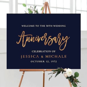 50th Wedding Anniversary Welcome Sign, 50th Anniversary Sign, Happy Anniversary, Welcome Sign, Anniversary Decor, Decorations, Gold