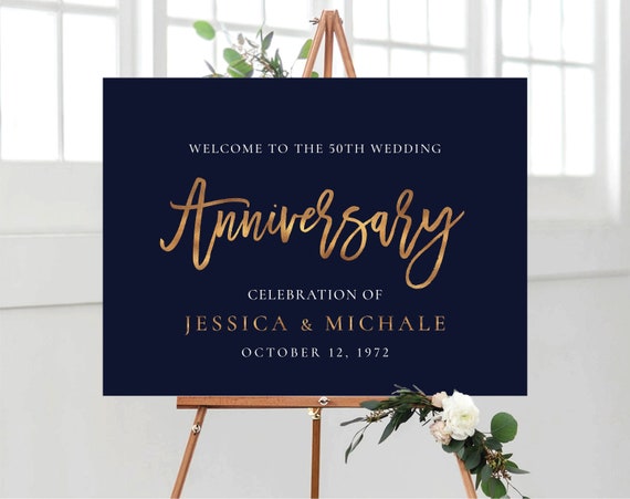 50th Wedding Anniversary Welcome Sign, 50th Anniversary Sign, Happy Anniversary, Welcome Sign, Anniversary Decor, Decorations, Gold