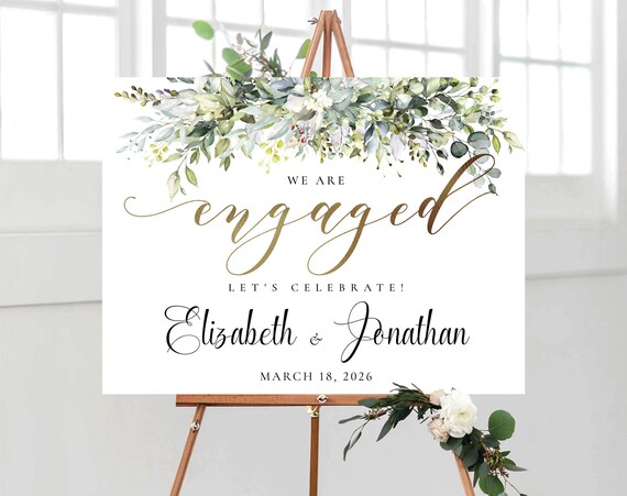 Greenery Engagement Welcome Sign, Engagement Party Sign, Greenery Party Decoration, Rustic Engagement Decor, Eucalyptus, Herbal, HB1