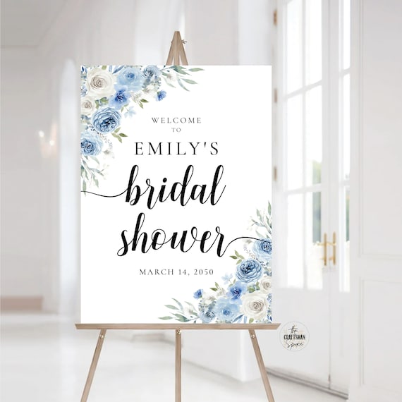 Dusty Blue Ivory Bridal Shower Welcome Sign, Dusty Blue Ivory Bridal Shower Decorations, Bridal Brunch Sign, Bridal Tea Sign, Printable, DB1