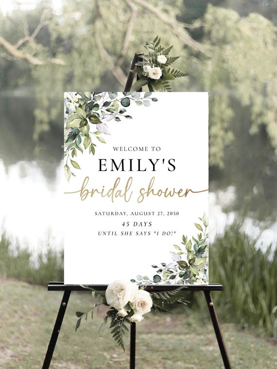Greenery Bridal Shower Welcome Sign, Unique Bridal Brunch Sign, Botanicals Wedding Shower Decor, Bridal Tea Poster, Eucalyptus, Herbal, HB2