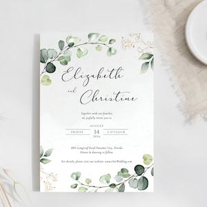 Wedding Invitation, Wedding Greenery Invitation, Eucalyptus Wedding, Greenery Wedding Stationery Bundle, Eucalyptus, Printable Wedding