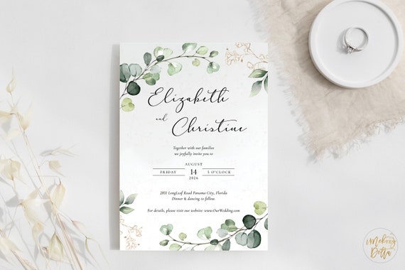 Wedding Invitation, Wedding Greenery Invitation, Eucalyptus Wedding, Greenery Wedding Stationery Bundle, Eucalyptus, Printable Wedding