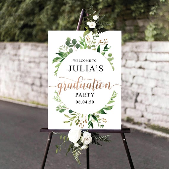 Graduation Party Welcome Sign, Grad Party Sign, Greenery Graduation Decorations, Botanicals Graduation Celebration Sign, Eucalyptus, Poster
