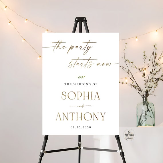 The Party Starts Now Welcome Sign, Modern Wedding Sign, Minimalist Wedding Sign, The Party Starts Now Wedding Sign, Printable, Poster, Decor