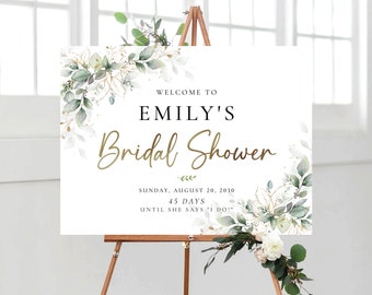 Greenery Bridal Shower Sign, Boho Bridal Brunch Shower Welcome Sign, Couples Shower Poster, Brunch and Bubbly Welcome Sign, Eucalyptus, HB3