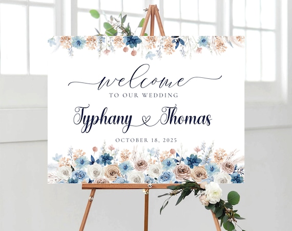 Wedding Welcome Sign, Blue boho Wedding Welcome Sign, Digital Wedding Welcome Sign, Unique Wedding Sign, Wedding Rehearsal, Bridal Shower