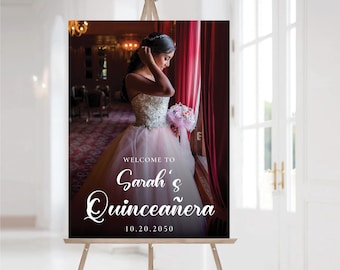 Personalisiertes Quinceaña Willkommensschild: Elegantes Fotoposter, minimalistisch (Digitale Datei)