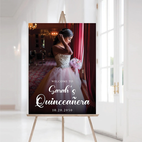 Quinceañera with photo Welcome Sign, Quinceanera Sign, Quinceanera Decorations, 15th Birthday Sign, Mis Quince Anos sign, Sweet 16 sign