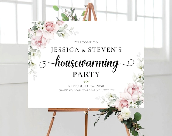 Blush pink Rose Housewarming Party Welcome Sign, New Home Party, New House Party Sign, House warming welcome sign, Blush pink, A2