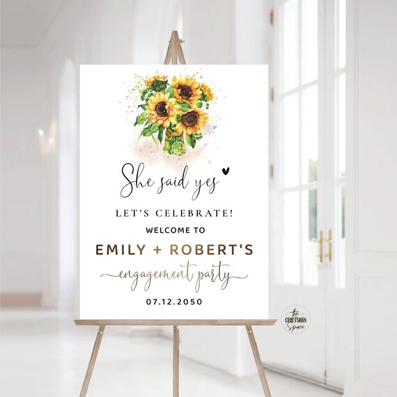Sunflower Engagement Party Welcome Sign, Sunflower We are Engaged Sign, Engagement Party Sign, Engagement Decorations, bohemian, boho, SF1
