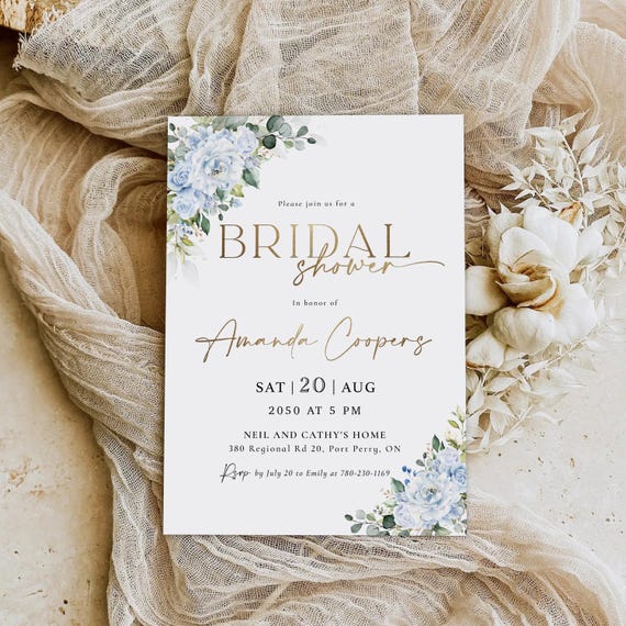 Dusty Blue Greenery Bridal Shower Invitations, Botanicals Wedding Shower invite, Eucalyptus Wedding invite, Bridal Shower Decor, Herbal, LB5