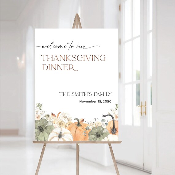 Thanksgiving Dinner Sign, Green Fall Festival Sign, Friendsgiving Party Banner, Autumn Poster, Colorful Pumpkins, Boho Pumpkins, PKS1