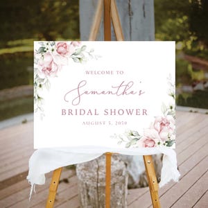 Blush pink Roses Bridal Shower Welcome Sign, Soft Pink Wedding Shower Decor, Boho Bridal Brunch Sign, Winter roses bridal tea, bohemian, A2