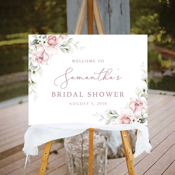 Blush pink Roses Bridal Shower Welcome Sign, Soft Pink Wedding Shower Decor, Boho Bridal Brunch Sign, Winter roses bridal tea, bohemian, A2