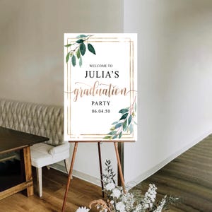 Graduation Party Welcome Sign, Grad Party Sign, Graduation Decorations, Botanicals Graduation Banner, Greenery Grad Celebration, Eucalyptus