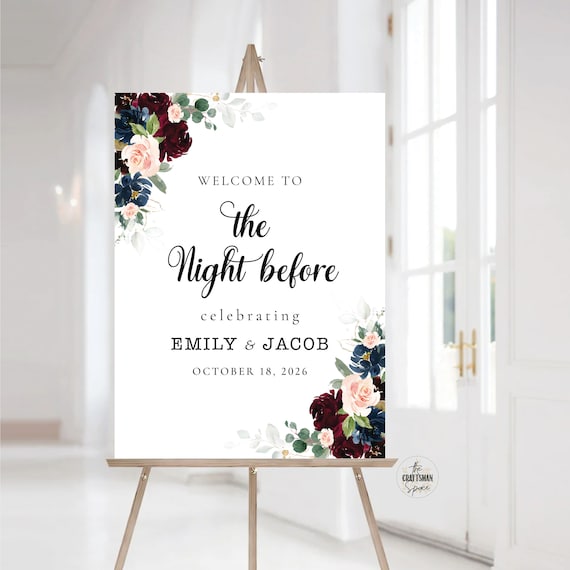 Burgundy and Navy The night before Rehearsal Dinner, Rehearsal Dinner Sign, Wedding Rehearsal Sign, Wedding Sign, Burgundy and Navy, BDY2