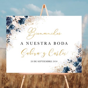 Navy Blue and Dusty Rose Bienvenidos Sign a Nuestra Boda, Spanish Wedding Sign, Wedding Sign, Navy Blue Wedding Poster, Decorations, NB2