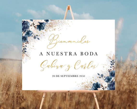 Navy Blue and Dusty Rose Bienvenidos Sign a Nuestra Boda, Spanish Wedding Sign, Wedding Sign, Navy Blue Wedding Poster, Decorations, NB2