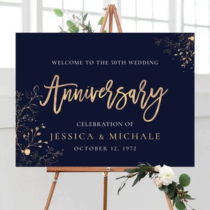 50th Wedding Anniversary Welcome Sign, 50th Anniversary Sign, Happy Anniversary, Welcome Sign, Anniversary Decor, Decorations, Gold