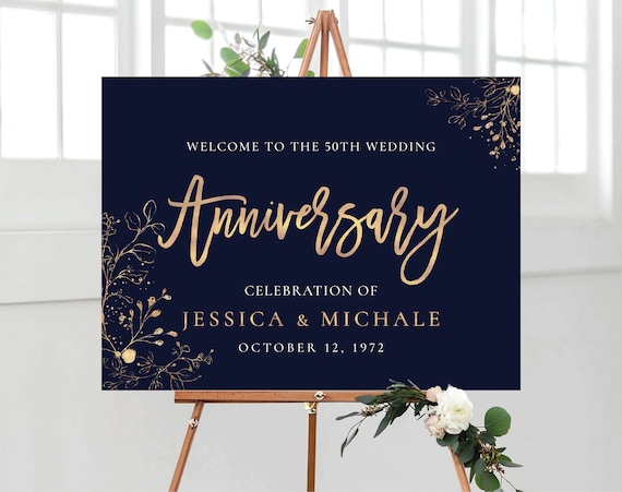 50th Wedding Anniversary Welcome Sign, 50th Anniversary Sign, Happy Anniversary, Welcome Sign, Anniversary Decor, Decorations, Gold