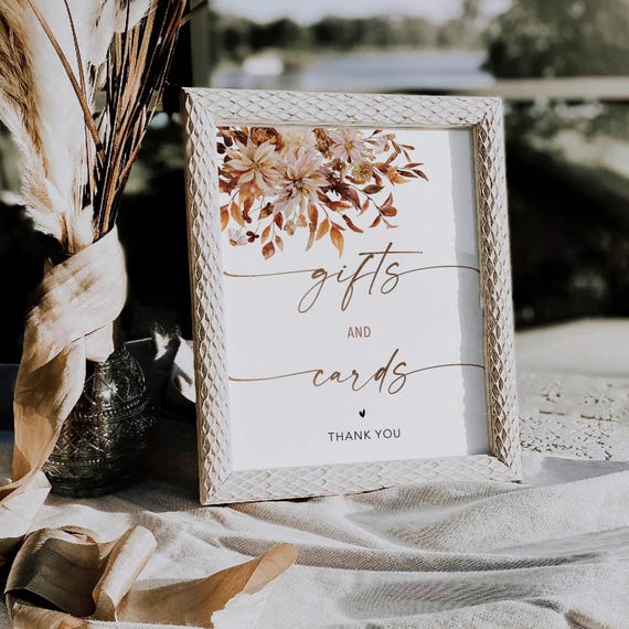 Fall Leaves Gifts and Cards Sign, Autumn Wedding Sign, Boho Wedding Gifts Sign, Fall Baby Shower Gift Sign, Bridal Shower Gift Sign, AG1