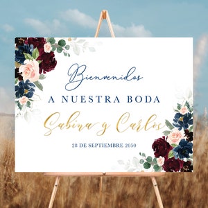 Burgundy and Navy Bienvenidos Sign a Nuestra Boda, Spanish Wedding, Burgundy and Navy Rehearsal Sign, Wedding Decor, Wedding Poster, BDY2