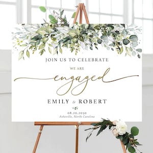 Greenery We are Engaged Welcome Sign, Engagement Party Welcome Sign, Wedding Welcome Sign, Engagement Decoration, Printable, Eucalyptus, HB1