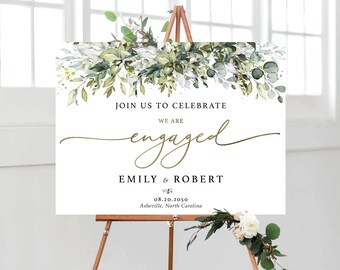 Letrero de eucalipto para fiesta de compromiso: Decoración de boda con vegetación (archivo digital imprimible)